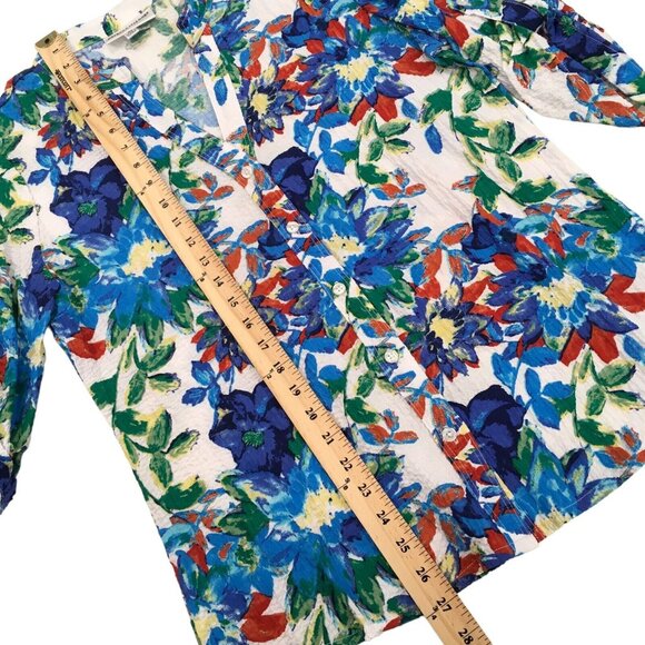 Rebecca Malone Shirt Women Size Medium Floral Button Up 3/4 Roll Tab Sleeve - Picture 3 of 9